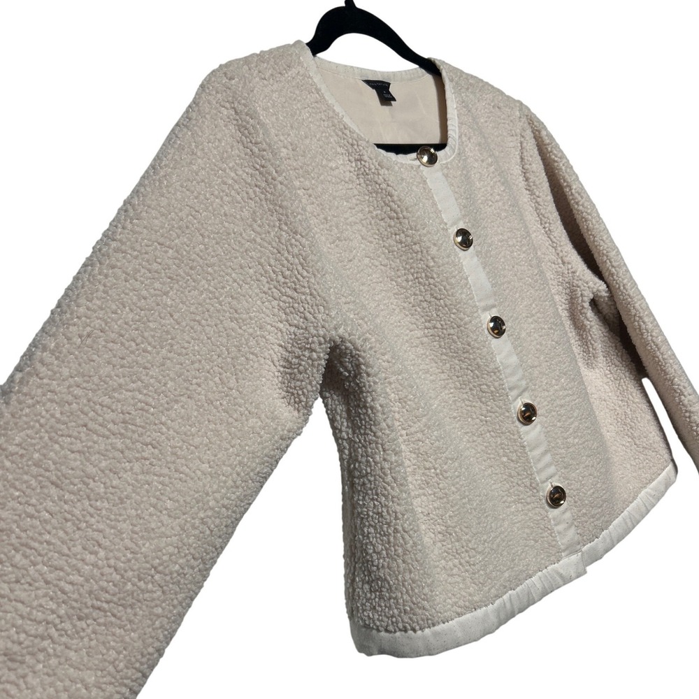 Ann Taylor Cream Teddy Fleece Button Front Cardigan Jacket Women's Size Medium - Picture 3 of 9